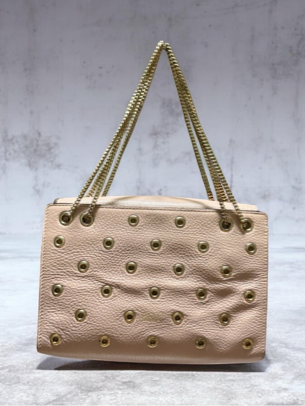 Red Valentino Pink/Mauve Leather Shoulder Bag with Gold Eyelet Detail - Beige